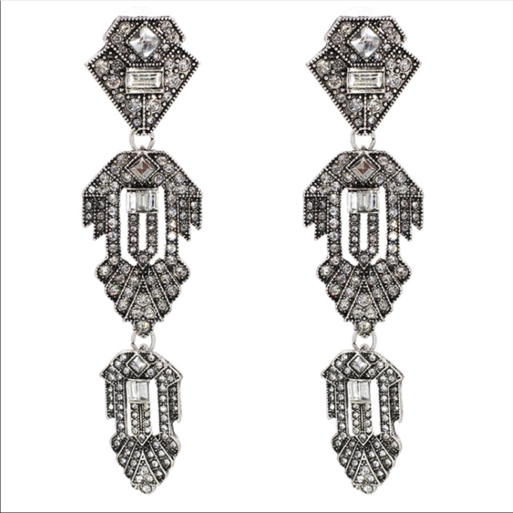 Vintage Inspired Geo Rhinestone Drop Earrings